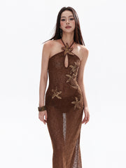 Women's Sequin Starfish Cutout Maxi Dress