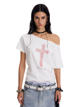 Women's Reversible One-Shoulder Cross Graphic T-Shirt