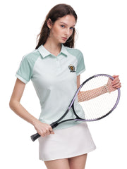 Women's Mint Green Polo Collar Quick-Dry Sports T-Shirt