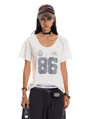 Women's Vintage Deep U-Neck Oversized T-Shirt