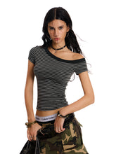 Women's Off-Shoulder Striped Slim Fit T-Shirt