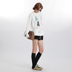 Women's Cat Graphic Long Sleeve Crew Neck T-Shirt
