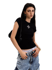 Women's Cross Graphic Slim Fit Crew Neck T-Shirt