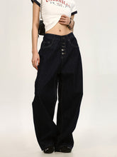 Women's Button Fly Washed Wide-Leg Straight Jeans