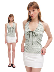 Badblood Women's Star Print Halter Bow Cami Top