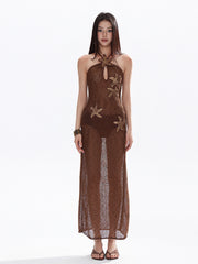 Women's Sequin Starfish Cutout Maxi Dress
