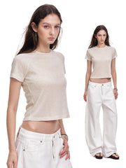 Women's Linen Blend Slim Fit Cropped T-Shirt
