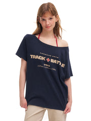 Women's Off-Shoulder Cross Graphic Oversized T-Shirt