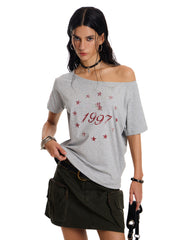 Women's Reversible Cross Graphic Off-Shoulder T-Shirt