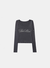 Badblood Women's Vintage Letter Graphic Slim Fit Long Sleeve T-Shirt