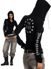 Women's Gothic Hooded Mesh Long Sleeve Top