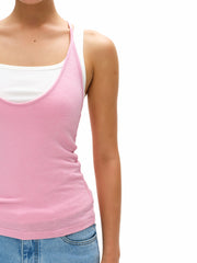 Women's Slub Knit Layered Deep U-Neck Cross Back Tank Top