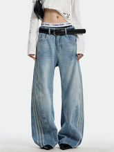 Women's Vintage Washed Side Stripe Barrel Leg Jeans