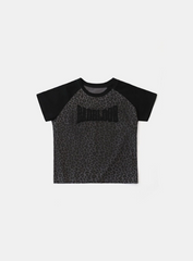 Badblood Women's Vintage Leopard Print Cropped Slim Fit T-Shirt