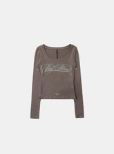Badblood Women's Vintage Letter Graphic Slim Fit Long Sleeve T-Shirt