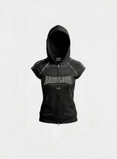 Badblood Women's Vintage Embroidered Zip-Up Cropped Hoodie Vest