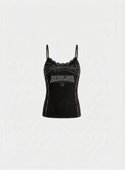Badblood Women's Y2K Embroidered Lace Trim Cami Crop Top