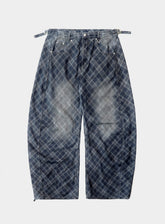 Badblood Women's Vintage Camo Plaid Barrel-Leg Jeans