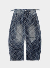 Badblood Women's Vintage Camo Plaid Barrel-Leg Jeans