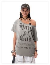 Women's Off-Shoulder Oversized Gothic Vintage T-Shirt