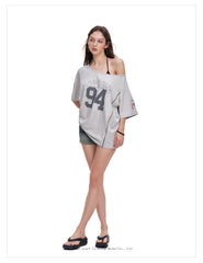 Women's Vintage Off-Shoulder Oversized Jersey T-Shirt
