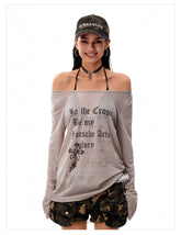 Women's Off-Shoulder Cross Graphic Long Sleeve T-Shirt