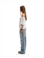Women's Letter Graphic One-Shoulder Loose Fit T-Shirt