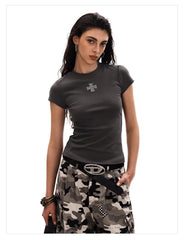 Women's Cross Graphic Slim Fit Crew Neck T-Shirt