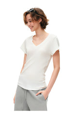Our Stage Selection Tencel Wool Delicate, Skin friendly, Slimming and Skin Covering V-neck Bat Sleeve Stacked Short Sleeve T-shirt