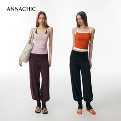 ANNACHIC Fashionable Sportiness _ Fake Two piece Hip Covering Pants/Foot Stepping Exercise Yoga Pants Tight Fitness Pants