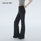 ANNASHIC slim leg pants _ Fake two-piece crotch covering fart curtain micro flared pants _ Slim fit and slimming knitted yoga pants