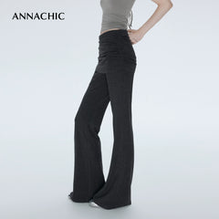 ANNASHIC slim leg pants _ Fake two-piece crotch covering fart curtain micro flared pants _ Slim fit and slimming knitted yoga pants