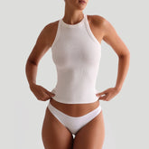 2026 American round neck sleeveless top for spicy girls, tight fitting and sexy, pure desire with chest cushion, cross backless camisole vest for women