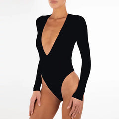 Sexy black jumpsuit for spring, spicy girl, deep V-neck, exposed chest bottom jumpsuit, long sleeved jumpsuit, jumpsuit with multiple layers