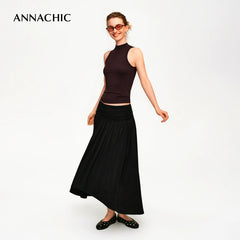 ANNACHIC Naples Holiday _ Irregular Scattered Folded Half Skirt for Women/Flesh Covering Half Skirt Medium length Skirt