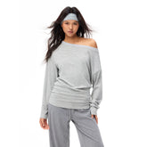 Our Stage Drop Smooth Slant Shoulder One Shoulder Top Women's Loose Look Slimming Striped Long Sleeve T-shirt