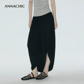 ANNASHIC Fashionable Lazy _ Double layer Knot Deconstructed Knitted Half Skirt Women's Long Skirt Pants Flower Bud Skirt