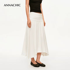 ANNACHIC Naples Holiday _ Irregular Scattered Folded Half Skirt for Women/Flesh Covering Half Skirt Medium length Skirt