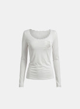 Badblood Women's Off-Shoulder Lace Trim Sheer Long Sleeve Top