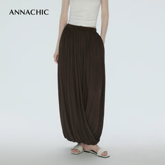 ANNASHIC Fashionable Lazy _ Double layer Knot Deconstructed Knitted Half Skirt Women's Long Skirt Pants Flower Bud Skirt