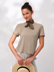 Our Stage 天丝亚麻亲肤柔滑透气挺括肌理基础圆领正肩短袖T恤
