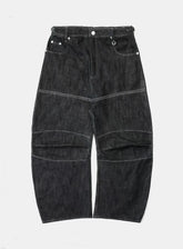 Badblood Women's Vintage Dirty Wash Curved Wide-Leg Jeans