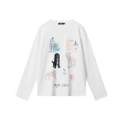 Women's Cat Graphic Long Sleeve Crew Neck T-Shirt