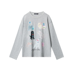 Women's Cat Graphic Long Sleeve Crew Neck T-Shirt