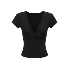 HeyHenry Women's Deep V-Neck Fitted Short Sleeve T-Shirt