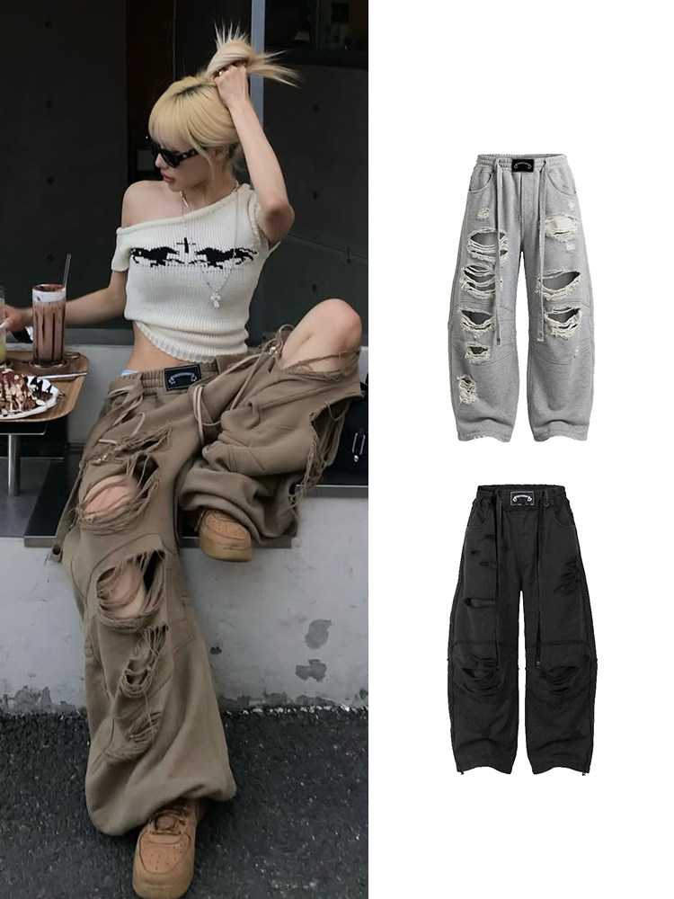 Badblood Unisex Distressed Drawstring Wide-Leg Sweatpants