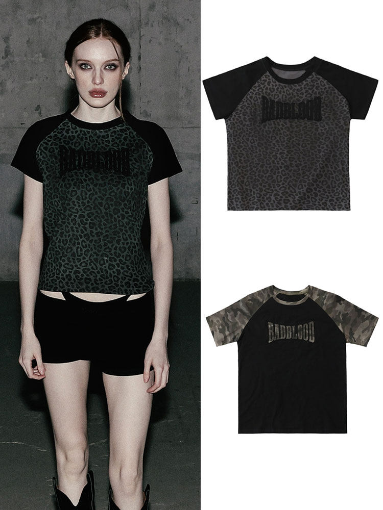 Badblood Women's Vintage Leopard Print Cropped Slim Fit T-Shirt