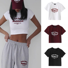 Badblood Women's 100% Cotton Cropped Crew Neck Short Sleeve Tee