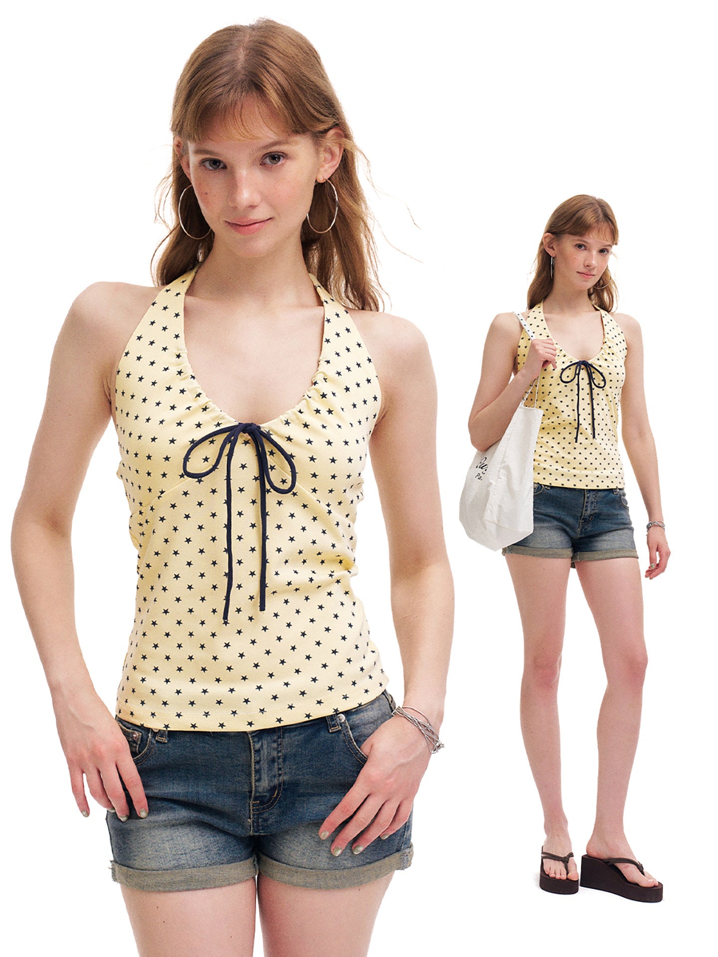 Badblood Women's Star Print Halter Bow Cami Top
