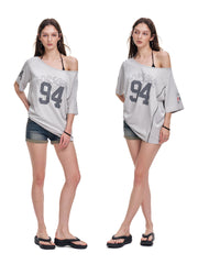 Women's Vintage Off-Shoulder Oversized Jersey T-Shirt